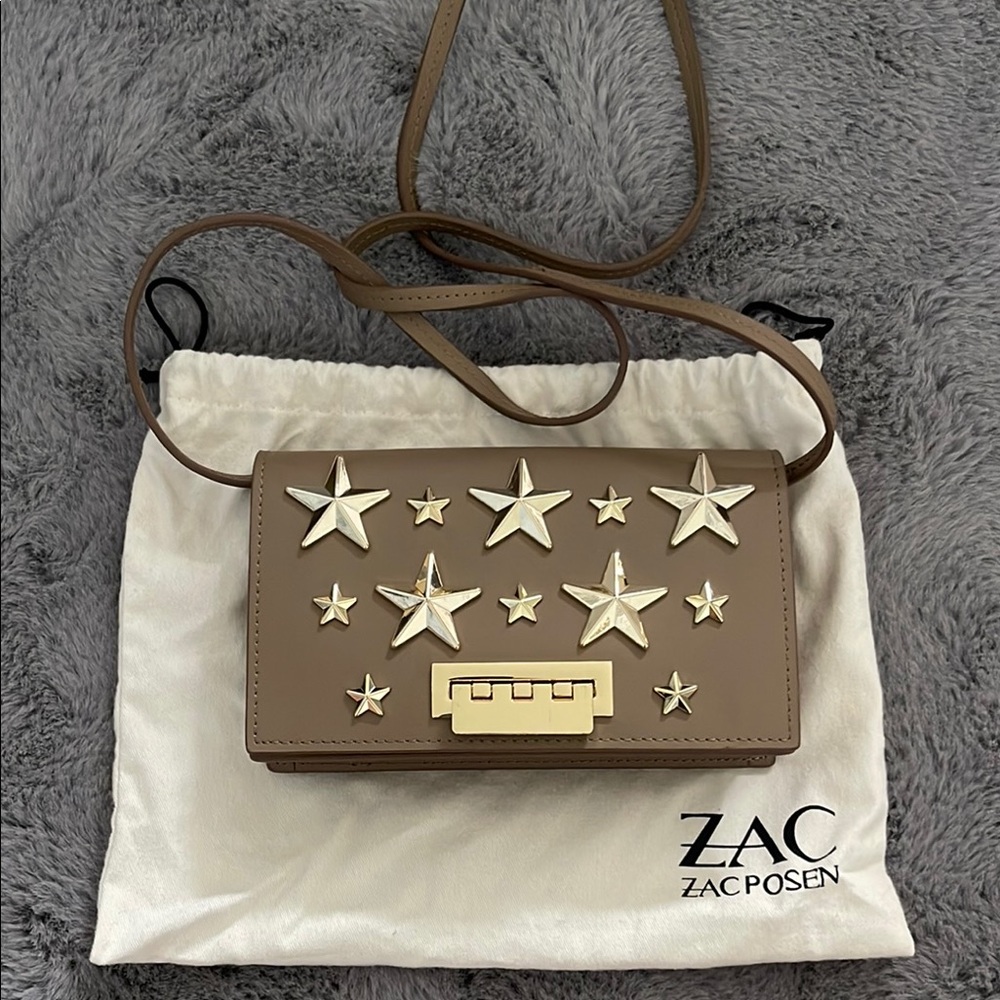 Zac Posen Tan Earthette Crossbody Bag with Star Embellishments